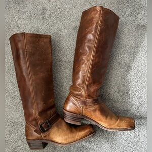 Vintage Frye Tan Leather Buckle Boots